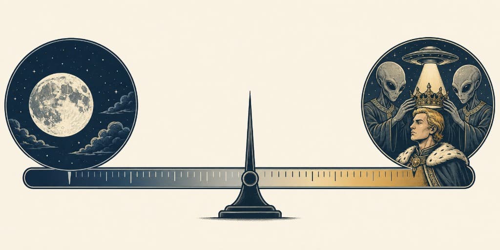 A scale from the moon appearing in the night sky to aliens crowning someone emperor